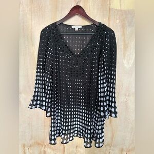 Woman Within Black and White Polka Dot Long Sleeve V-Neck Top